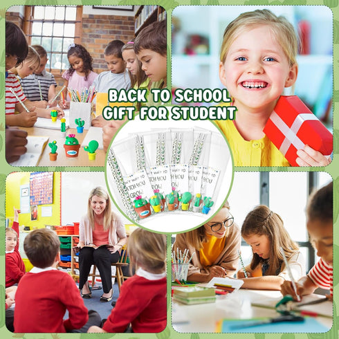Fuyoooo Set Supplies(50 Sets) Cactus Back to School Gifts Bulk for Students Cactus Stationery with Pencils Erasers
