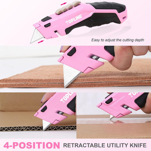 TOPLINE Retractable Pink Utility Knife, 18-Piece SK5 Blades and Dispenser Included (1 PACK, PINK)
