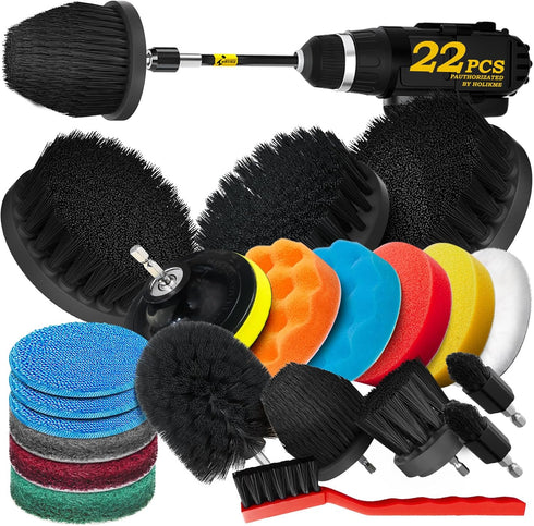 Holikme 22Pack Drill Brush Attachments Set, Scrub Pads & Sponge, Buffing Pads,
