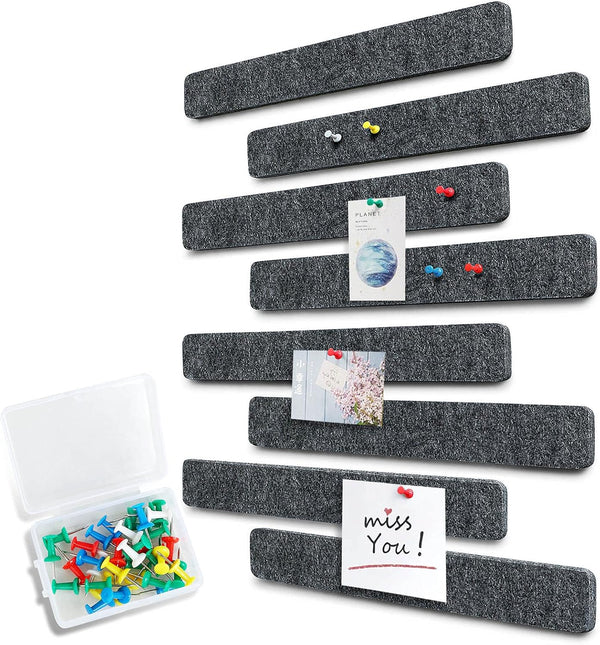 Felt Pin Board Bar 15"x2", Pack of 8 Bulletin Board Strips with 40 Push Pins for Home Office Memos Notice Boards