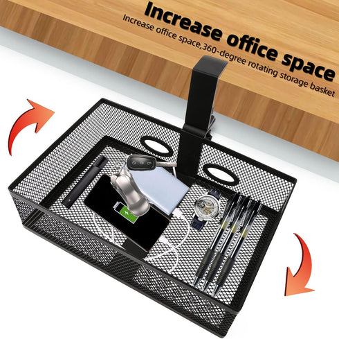 RHBLME Under Desk Drawer Storage, Black 360-Degree Rotating Clamp-on Swivel Pencil Drawer for Office Tables