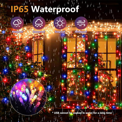 L LAMPOP 200LED 8 Firecracker String Lights Starry Light Modes USB with Remote Waterproof Indoor Outdoor Decorative