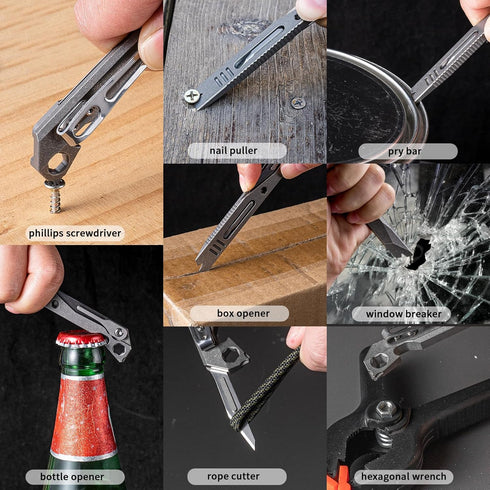 Titanium EDC Pry Bar,Pocket Multitool Mini Prybar,Keychain Crowbar Tool with Pocket Clip,Bottle Opener,Nail Puller,Hex