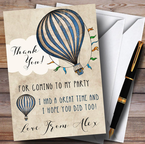 The Card Zoo Boys Vintage Blue Hot Air Balloon Party Thank You Cards