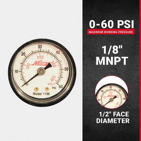 Milton Mini Pressure Gauge 1/8" NPT, 0-60 PSI (1188)