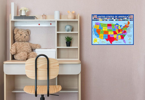 United States Map with State Flags Poster - Laminated 14x19.5 in. Educational USA Map for Kids, Classroom Decorations
