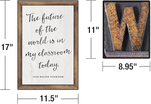 Schoolgirl Style Rustic Welcome Bulletin Board Set—Farmhouse Welcome Sign Letters, 11 pc Industrial Chic Decor