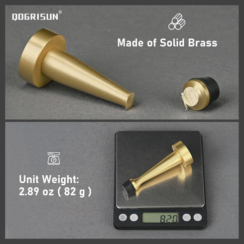 QOGRISUN Heavy Duty Solid Brass Door Stops, 3-1/4-inch Decorative Gold Wall Protector with Rubber Bumper Tip
