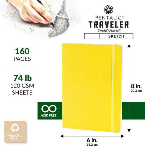 Pentalic Traveler Pocket Journal Sketch, Citrine Yellow, 6" x 8"