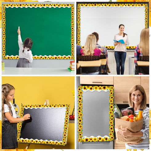Capoda 24 Pcs Rustic Farmhouse White Wood Magnetic Borders for Classroom Whiteboard Summer Sunflower Trim Decorations