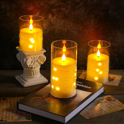 Da by Flameless Candle for Outdoor Use, Battery Powered LED Pillar Candle with Remote Control, 3 Piece Set