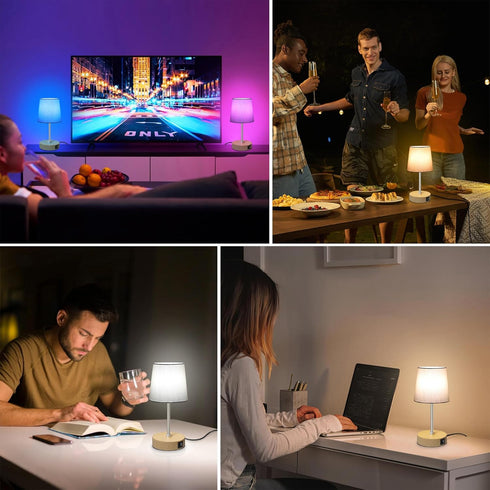 Set 2, 3 Dimmable, Ascher Small Bedside Table lamp of RGB Color Changing Lamps, Color Temperatures, Stepless Nightstand