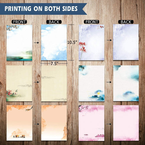 Japanese Stationery Set, 48 Pack Letter Writing Paper and Envelopes, Ink Painting Design