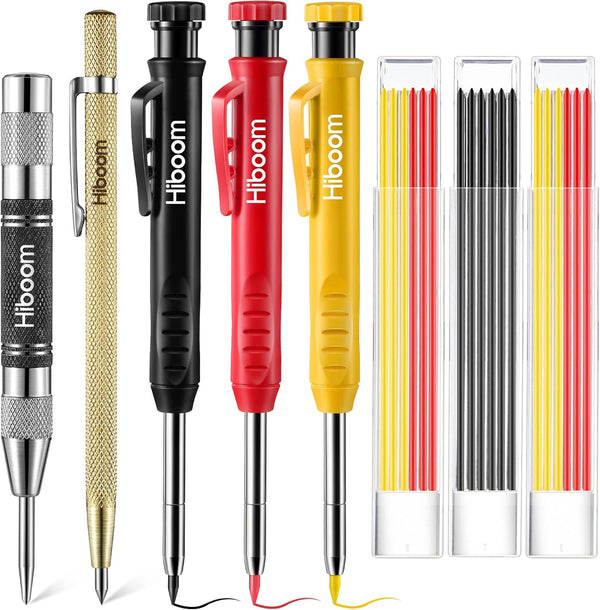 Hiboom 8 Pack Carpenter Pencil Set, 3 Colorful Solid Pencils with Sharpener and Refills