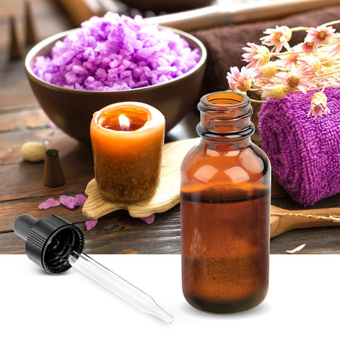 1oz Amber Glass Bottles for Essential Oils, Pack of 12 with Glass Eye Dropper