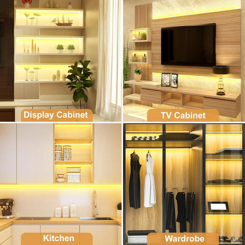 16.4ft Dimmable 3000K, Closet, JUSJUBR LED Shelf Lights, Cuttable COB LED Strip Lights, Warm White Under Shelf Lighting