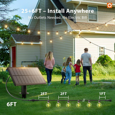25FT G40 13 Bulbs, 3 Dimmable addlon Solar Powered Outdoor String Lights Waterproof with Remote, Solar Powered String