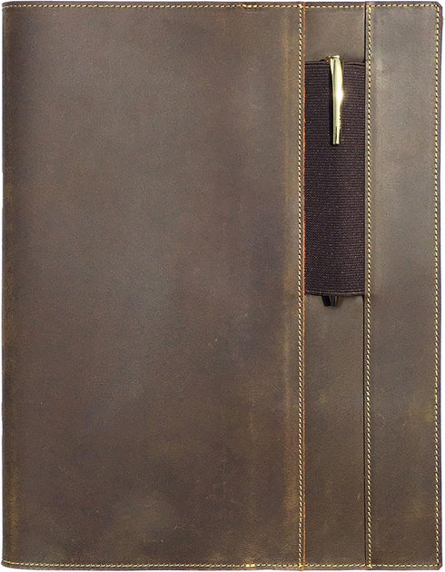 Leather Refillable Journal Cover for Moleskine Cahier XXL, Handmade Gift Set with Stylish Pen and Card Holder