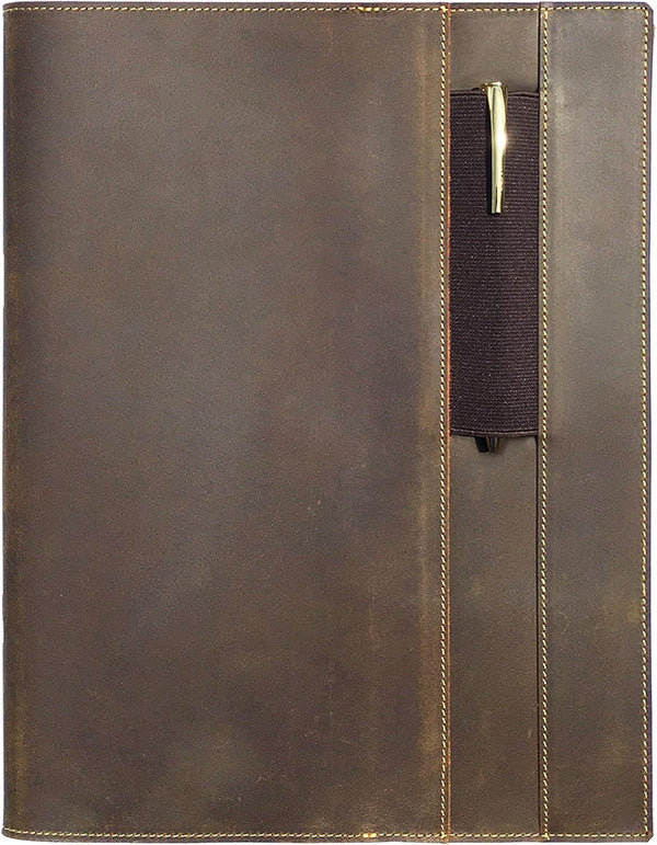 Leather Refillable Journal Cover for Moleskine Cahier XXL, Handmade Gift Set with Stylish Pen and Card Holder