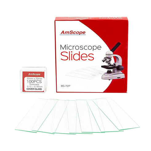 AmScope 72 Pre-Cleaned Blank Microscope Slides & 100 22x22mm Square Cover Glass