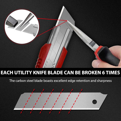HAUTMEC 25mm Heavy-Duty Utility Knife, Snap-off Box Cutter with 3 Sharp Blades, Auto-lock Mechanism, HT0080-KN