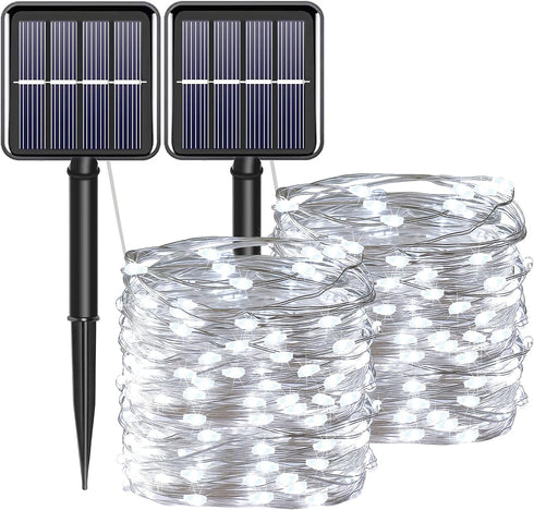YAOZHOU Solar Fairy String Lights for Outside, Outdoor Waterproof, Cool White 2Pack