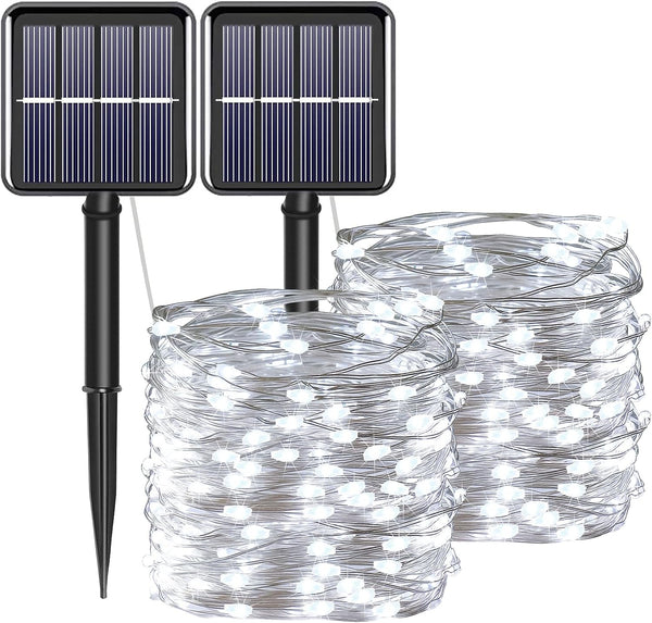 YAOZHOU Solar Fairy String Lights for Outside, Outdoor Waterproof, Cool White 2Pack
