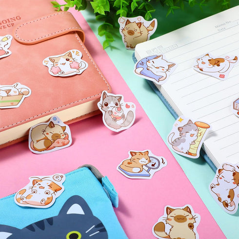 Outus Cat Office Supplies Set, Cat Sticky Notes, Paper Clips, Gel Ink Pens, Cartoon Cat Stickers for Cat Lovers