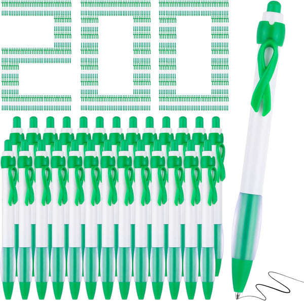 Mental Health Awareness Retractable Pen, Green Ribbon, Black Ink Ballpoint Pen Bulk for Charity Volunteers