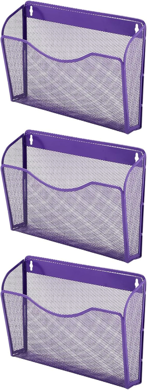 EASEPRES Wall File Holder Organizer, Purple 3 Pockets Hanging File Organizer for Home Office Supplies