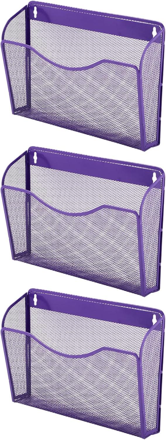 EASEPRES Wall File Holder Organizer, Purple 3 Pockets Hanging File Organizer for Home Office Supplies