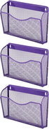 EASEPRES Wall File Holder Organizer, Purple 3 Pockets Hanging File Organizer for Home Office Supplies