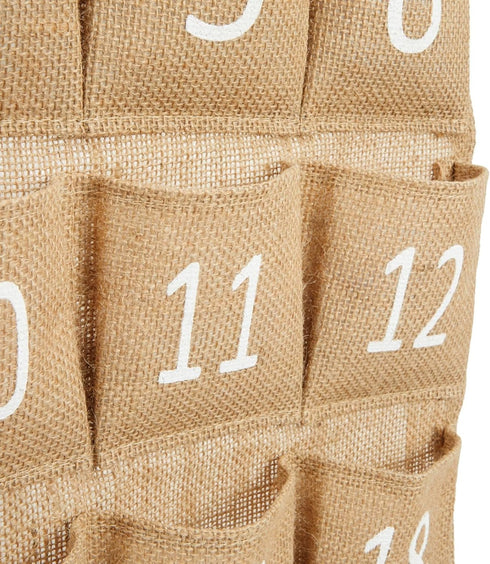 Juvale 30-Row Burlap Cell Phone Holder - Farmhouse Designed White Numbered Hanging Pocket Organizer