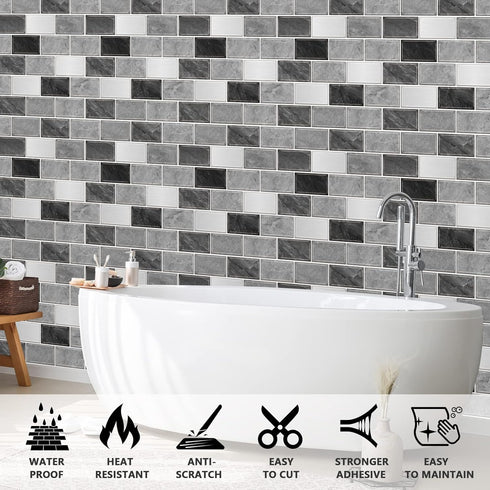 10-Sheet Kitchen,12"x12" URCOLOR Subway Tile Peel and Stick Backsplash for Self Adhesive Wall Tiles Sticker on Back
