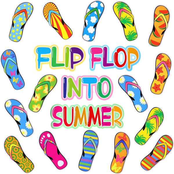 Teling 74 Pcs Colorful Flip Flop Cutouts - Summer Bulletin Board Wall Decor for Classroom Party Decoration