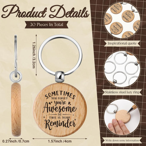 Cholemy 90 Pcs Employee Appreciation Gifts, Retractable Motivational Bamboo Pens, Kraft Notebooks with Keychain