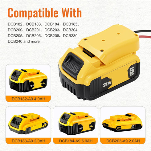 20V Battery Adapter for Dewalt Power Wheel with Wire Harness Connector, 12 AWG Compatible with Fisher-Price