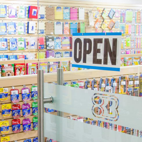 BAZIC Open Sign 7.5"x9", Double Sided Plastic Vinyl Signs, Clock Will Return, Business Store Office Retail Shop, 2-Pack
