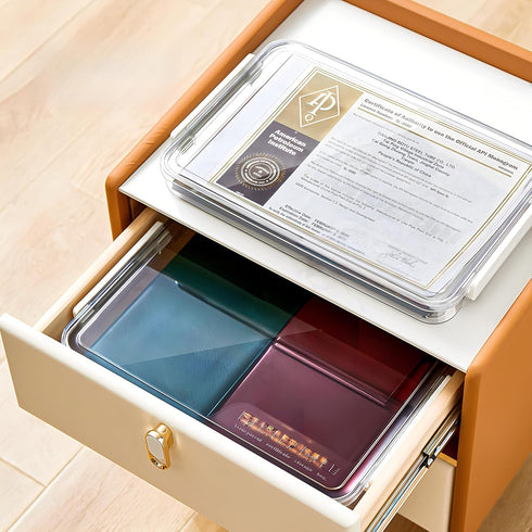 Clear A4 Paper Storage Box with Lids - Stackable Plastic File Storage Bins for Invoice Document Stationery, Desk