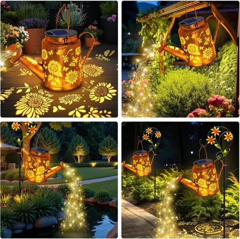 Solar Lights Outdoor Waterproof, Sunflower Solar Watering Can Lights with Shepherd Hook, Birthday Gifts for Mom Grandma