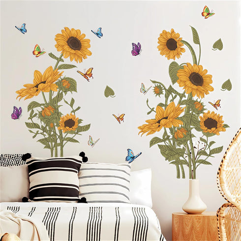 Vintage Sunflower Bouquet Wall Stickers, sacinora Floral Art Plants Wall Decals Removable Vinyl Peel and Stick