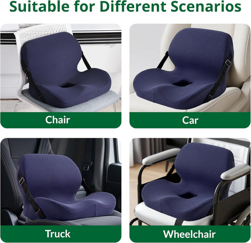 FuturaLoom Ergonomic Seat Cushion for Sciatica Relief & Long Driving - Memory Foam Back Support with Adjustable Strap