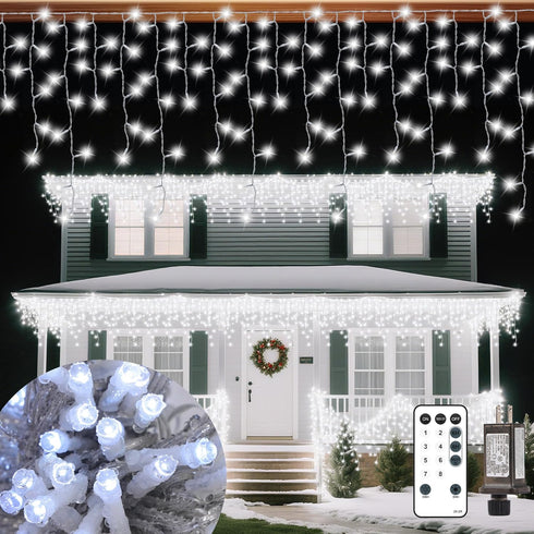 Christmas Ice Lights Outdoor, Cold White 33FT 306 LED 8 Modes Plug