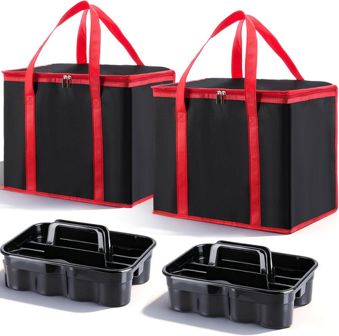 Maxdot 4 Pack Insulated Food Delivery Bag and Portable Drink Carrier with Handle