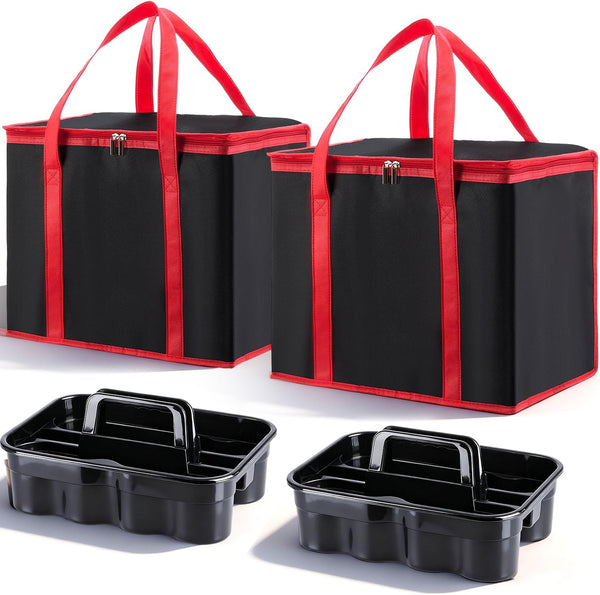 Maxdot 4 Pack Insulated Food Delivery Bag and Portable Drink Carrier with Handle