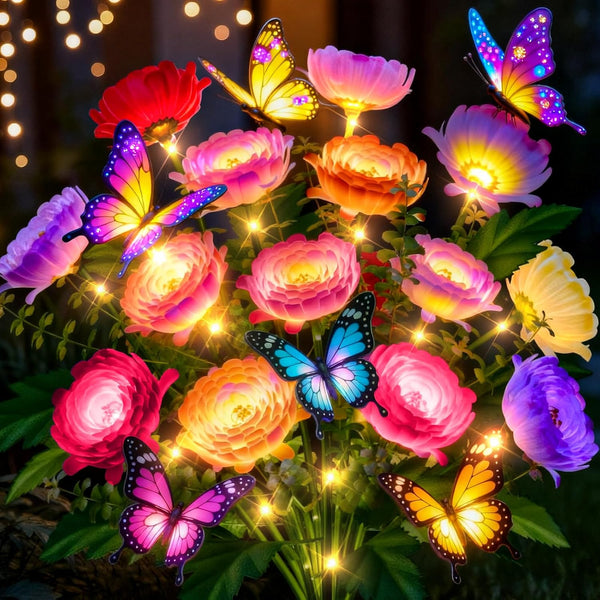 YALVION Solar Flowers Lights Outdoor Waterproof: 3 Pack LED Solar Lights Decorative for