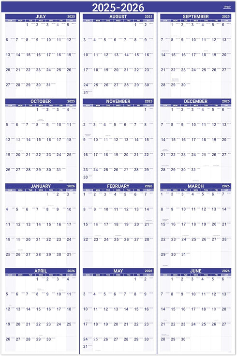 Yearly Wall Calendar 2025-2026 - JUL 2025 - JUN 2026, 12 Month Calendar with Bonus Pocket, X-Large Vertical (34.3" x