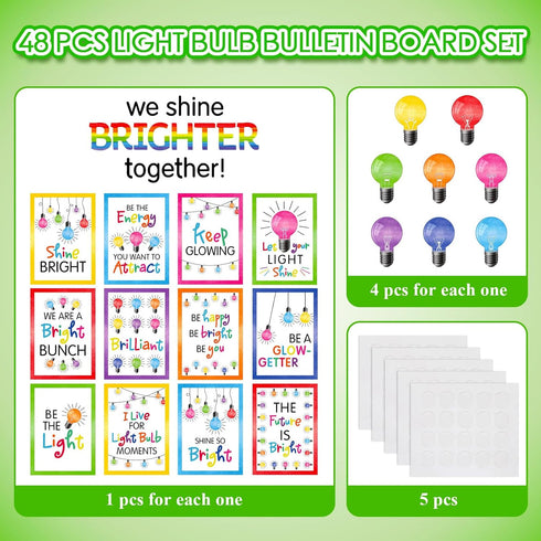 Light Bulb Moments Classroom Decor We Shine Brighter Together Bulletin Board Set with Colorful Motivational Cutouts