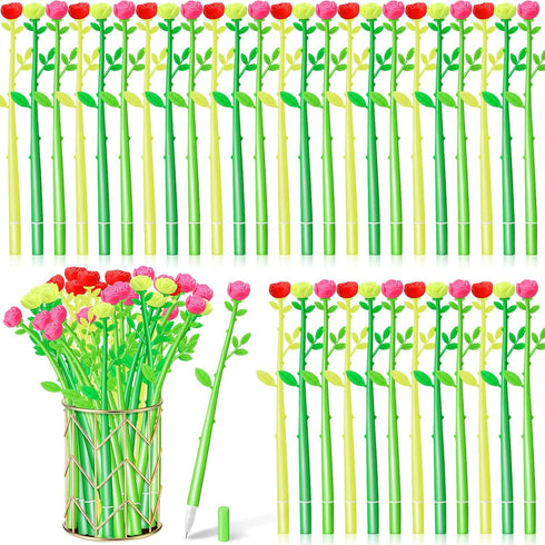 Flower Pens, Rose Shaped Ballpoint Pen, Liquid Black 0.5mm Gel Ink for Kids, Women, Home Office Supplies