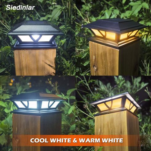 SIEDiNLAR Solar Post Lights Outdoor - 2 Modes LED Deck Fence Cap Light for 4x4 5x5 6x6 Posts